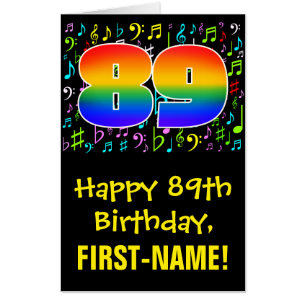89th Birthday: Fun Music Symbols + Rainbow # 89 Card
