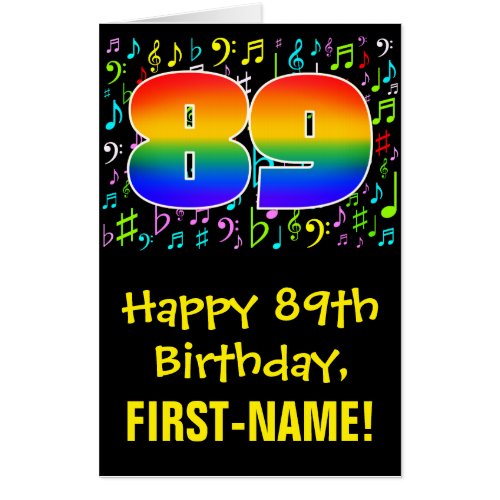 89th Birthday Fun Music Symbols  Rainbow  89 Card