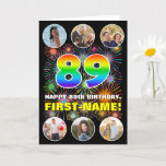 [ Thumbnail: 89th Birthday: Fun Rainbow #, Custom Name & Photos Card ]