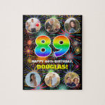 [ Thumbnail: 89th Birthday: Fun Rainbow #, Custom Name + Photos Jigsaw Puzzle ]