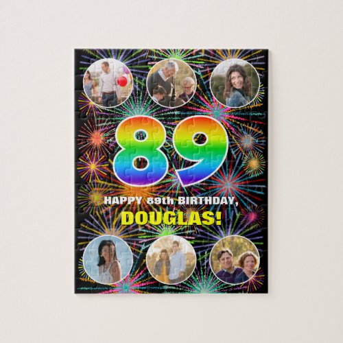 89th Birthday Fun Rainbow  Custom Name  Photos Jigsaw Puzzle