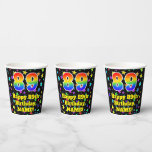 [ Thumbnail: 89th Birthday: Fun Stars Pattern and Rainbow 89 Paper Cups ]