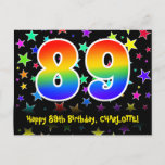 [ Thumbnail: 89th Birthday: Fun Stars Pattern, Rainbow 89, Name Postcard ]
