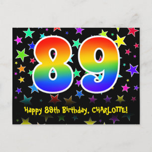 89th Birthday: Fun Stars Pattern, Rainbow 89, Name Postcard