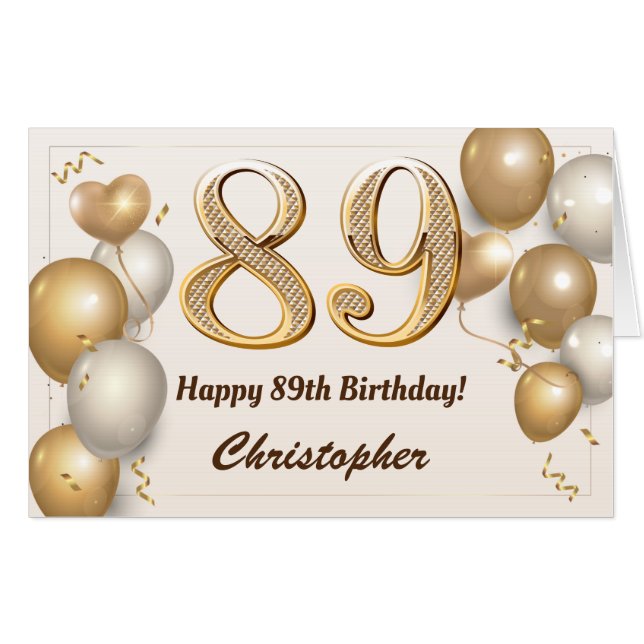 89th Birthday Gold Balloons Confetti Extra Large Card (Front Horizontal)