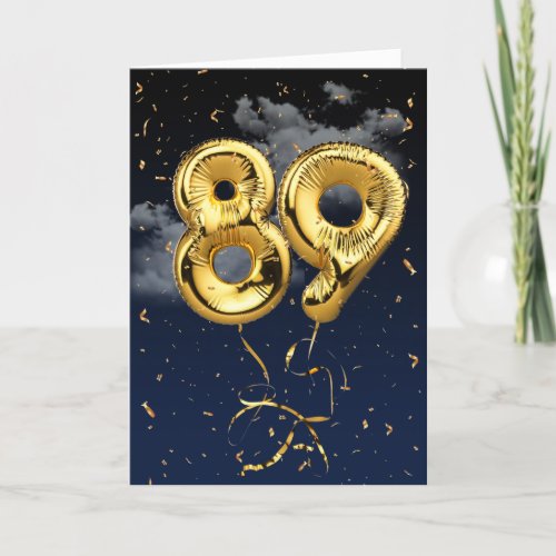 89th Birthday Gold Mylar Balloon and Confetti Card