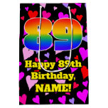 [ Thumbnail: 89th Birthday: Loving Hearts Pattern, Rainbow # 89 Gift Bag ]