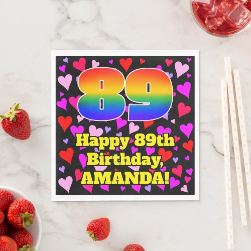 89th Birthday Loving Hearts Pattern Rainbow  89 Napkins