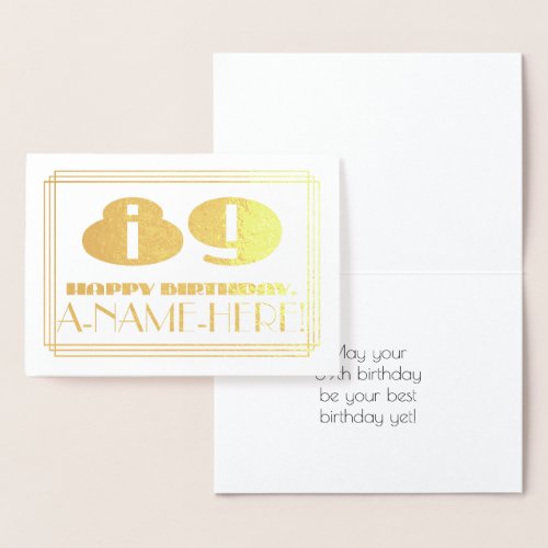 89th Birthday Name  Art Deco Inspired Look 89 Foil Card