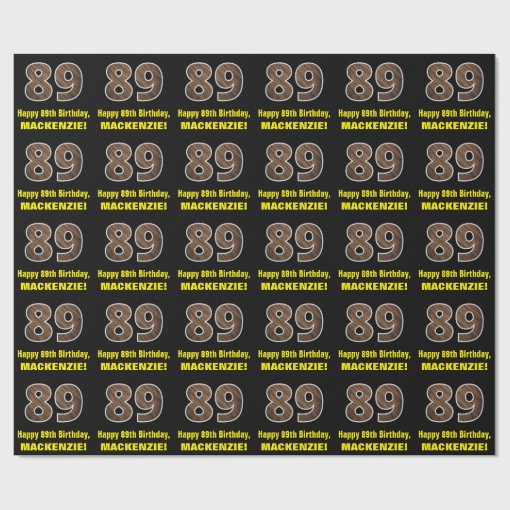 89th Birthday: Name & Faux Wood Grain Pattern "89" Wrapping Paper | Zazzle