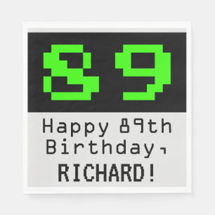 89th Birthday - Nerdy / Geeky Style "89" & Name Napkins