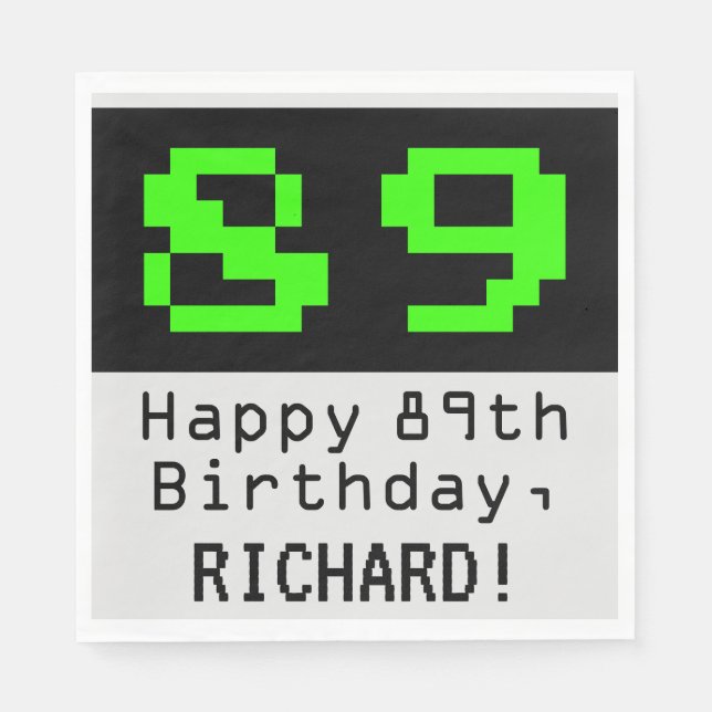 89th Birthday - Nerdy / Geeky Style "89" & Name Napkins (Front)