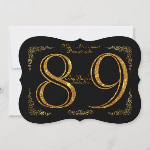 89thBirthday party 89thgreat Gatsbyblack  gold Invitation