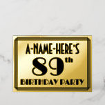 [ Thumbnail: 89th Birthday Party — Art Deco Look “89” + Name Invitation ]