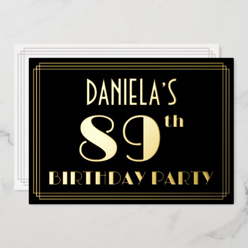 89th Birthday Party Art Deco Look 89 w Name Foil Invitation