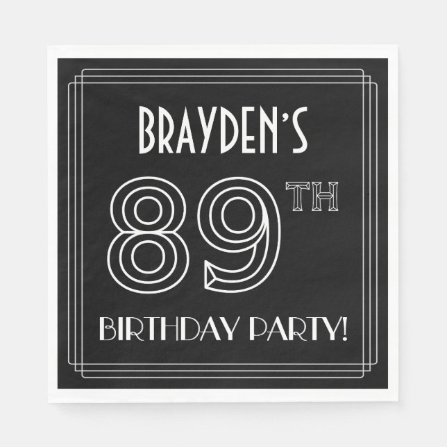 89th Birthday Party: Art Deco Style + Custom Name Napkins (Front)