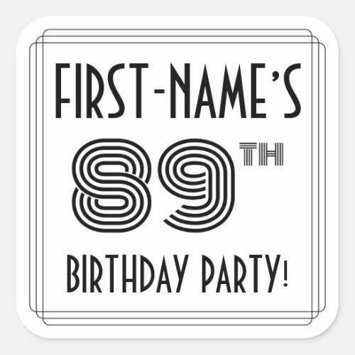 89th Birthday Party Art Deco Style  Custom Name Square Sticker