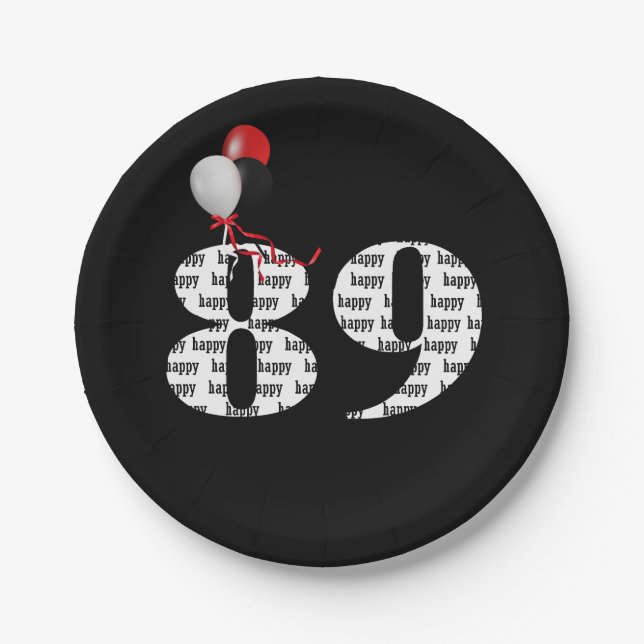 89th birthday party balloons paper plates (Front)