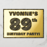 [ Thumbnail: 89th Birthday Party — Bold, Faux Wood Grain Text Invitation ]
