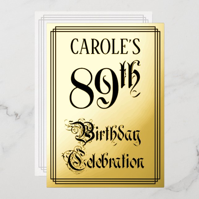 89th Birthday Party — Elegant Script + Custom Name Foil Invitation (Front/Back)