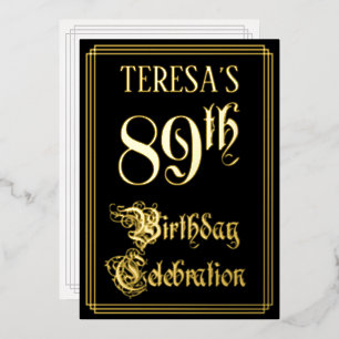 89th Birthday Party — Fancy Script & Custom Name Foil Invitation