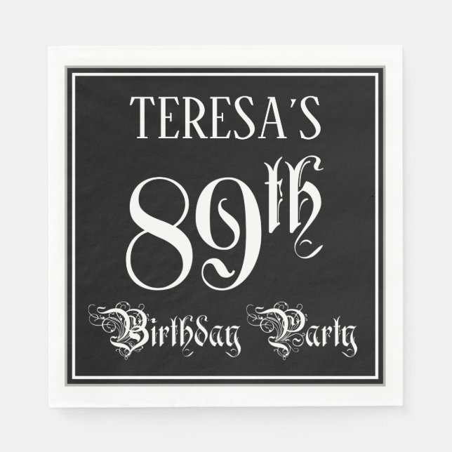 89th Birthday Party — Fancy Script + Custom Name Napkins (Front)