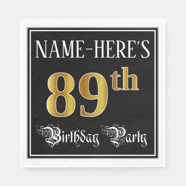89th Birthday Party — Fancy Script, Faux Gold Look Napkins (Front)