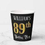 [ Thumbnail: 89th Birthday Party — Fancy Script, Faux Gold Look Paper Cups ]