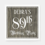 [ Thumbnail: 89th Birthday Party — Fancy Script, Faux Wood Look Napkins ]