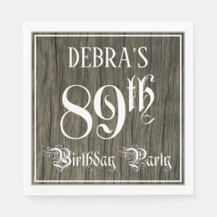 89th Birthday Party — Fancy Script, Faux Wood Look Napkins