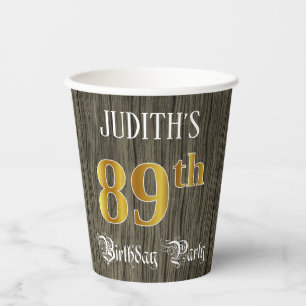89th Birthday Party — Faux Gold & Faux Wood Looks Paper Cups
