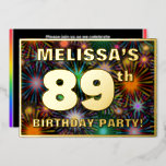 [ Thumbnail: 89th Birthday Party — Fun, Colorful Fireworks Look Invitation ]