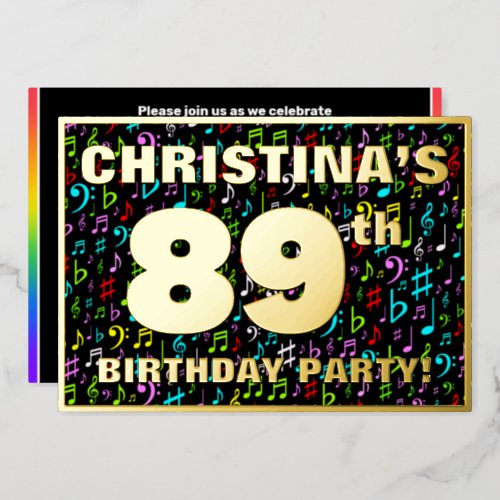 89th Birthday Party â Fun Colorful Music Symbols Foil Invitation