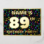 [ Thumbnail: 89th Birthday Party — Fun, Colorful Stars Pattern Invitation ]