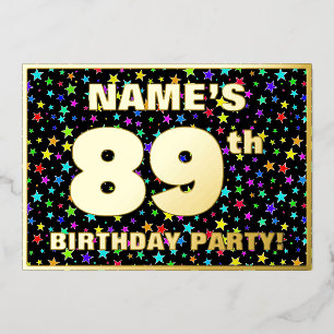 89th Birthday Party — Fun, Colorful Stars Pattern Foil Invitation