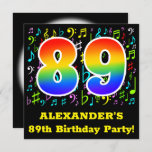 [ Thumbnail: 89th Birthday Party: Fun Music Symbols, Rainbow 89 Invitation ]