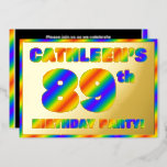 [ Thumbnail: 89th Birthday Party — Fun, Rainbow Spectrum “89” Invitation ]