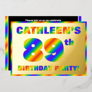 89th Birthday Party — Fun, Rainbow Spectrum “89” Foil Invitation