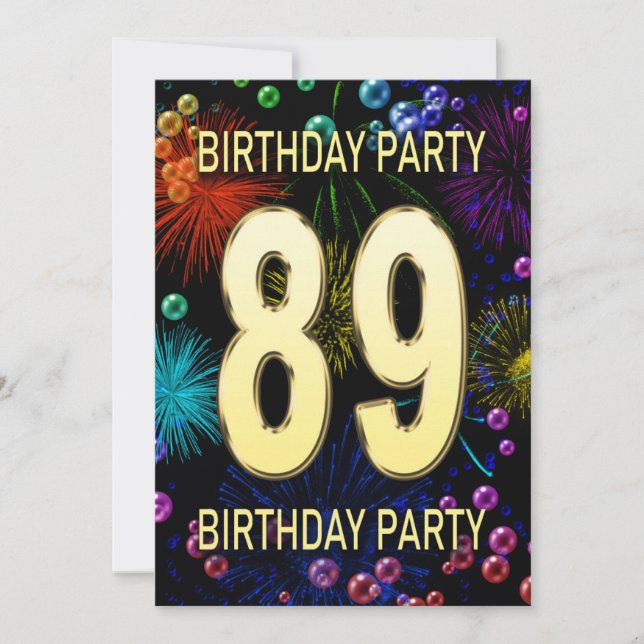 89th Birthday Party Invitation Fireworks Bubbles (Front)