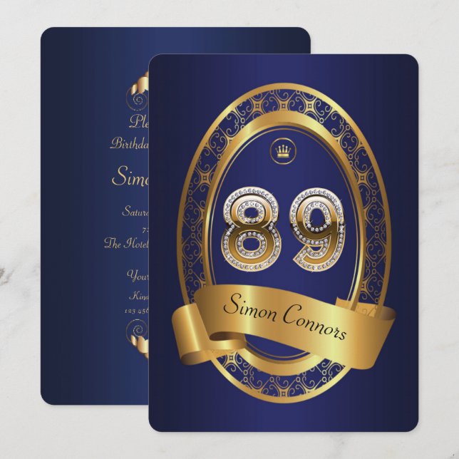 89th,birthday party woman man,elegant color invitation (Front/Back)