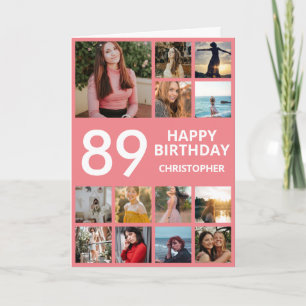 89th Birthday Photo Collage 13 Photos Pink & White Card