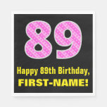 [ Thumbnail: 89th Birthday: Pink Stripes and Hearts "89" + Name Napkins ]
