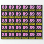 [ Thumbnail: 89th Birthday: Pink Stripes and Hearts "89" + Name Wrapping Paper ]