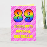 [ Thumbnail: 89th Birthday: Pink Stripes & Hearts, Rainbow # 89 Card ]