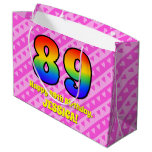 [ Thumbnail: 89th Birthday: Pink Stripes & Hearts, Rainbow # 89 Gift Bag ]