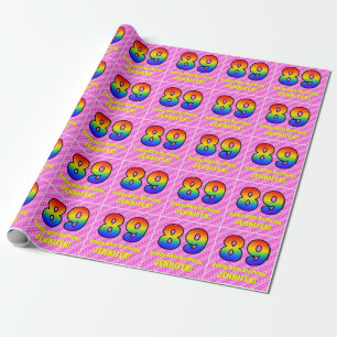 89th Birthday: Pink Stripes & Hearts, Rainbow # 89 Wrapping Paper