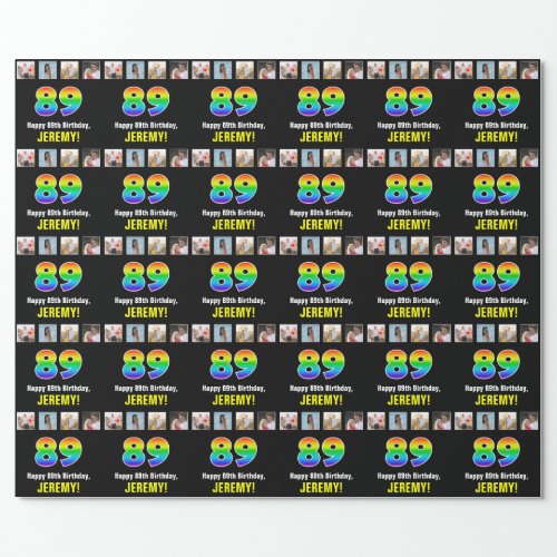 89th Birthday Rainbow 89 Custom Photos  Name Wrapping Paper
