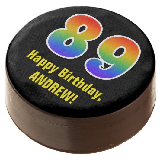 89th Birthday - Rainbow Spectrum Pattern Number 89 Chocolate Covered Oreo (Angled)