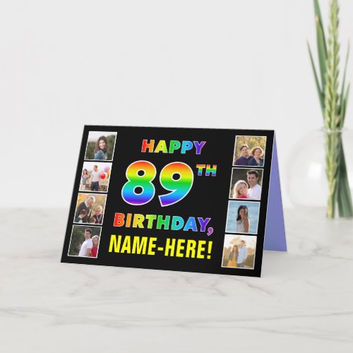 89th Birthday Rainbow Text Custom Photos  Name Card