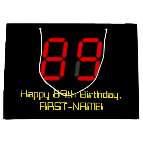 89th Birthday Red Digital Clock Style 89  Name Large Gift Bag